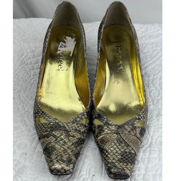 J Renee Women's Size 8 Gray/Cream Marion Faux Snakeskin Kitten Heel Pumps - Picture 7 of 10